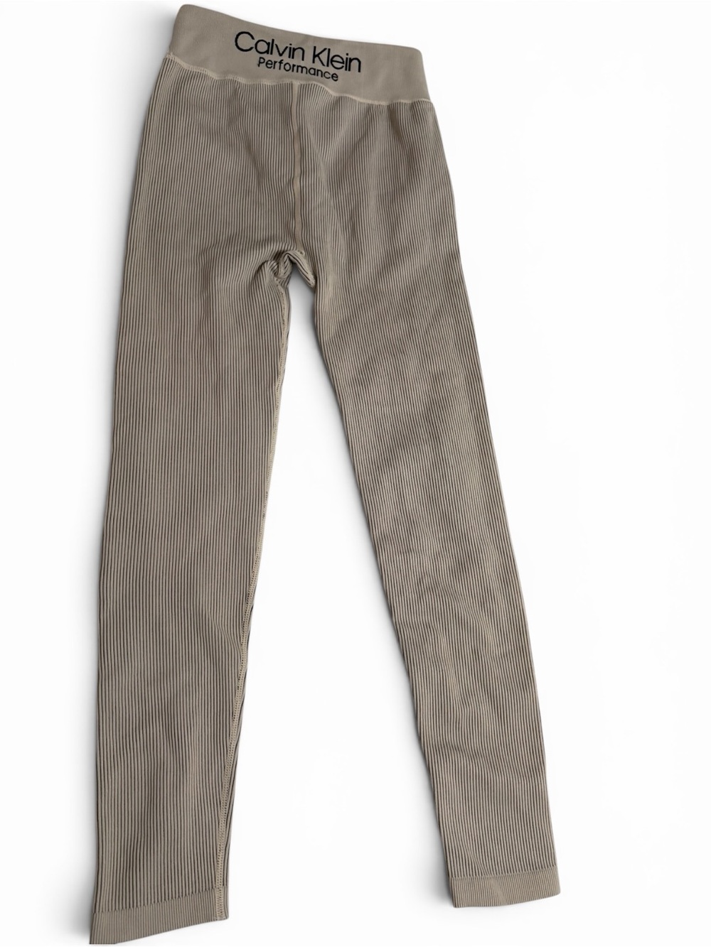 Calvin Klein Performance Ribbed High Waist Leggings Taupe Medium Activewear - Picture 2 of 4